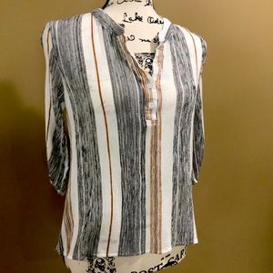 Lavish | Split Neck Striped Blouse — M